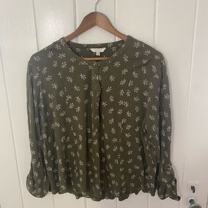 Lucky Brand XL Extra Large Blouse All-Over‎ Leaf Pattern 5 Buttons Soft Fabric